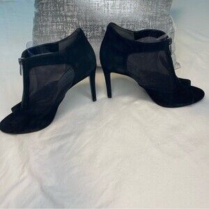 Guess Black Zipper Unique Sheer Net Suede Peep Toe Stiletto Heel Boot Shoe SZ9.5